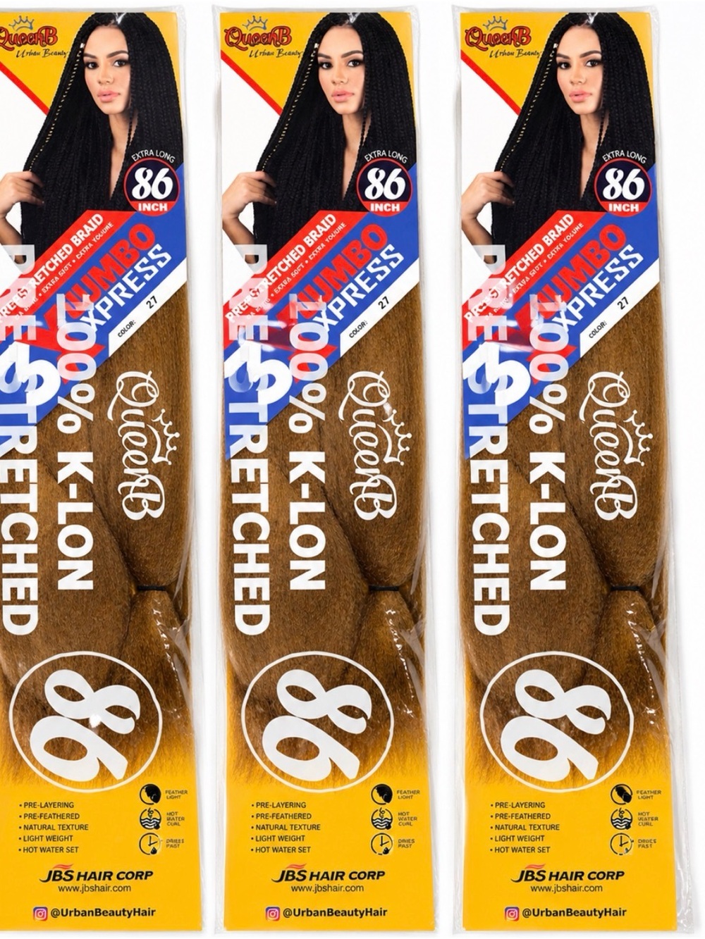 Bundle 3 Queen B‎ Jumbo Xpress Braiding Hair 86” Pre-Stretched Color 27